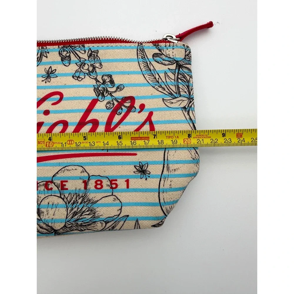 Kiehls Since 1851 Canvas Makeup Bag Blue Striped Floral Cosmetic Pouch Red Liner
